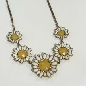 Daisy Gold Tone Yellow White Faceted Stone Statement Necklace